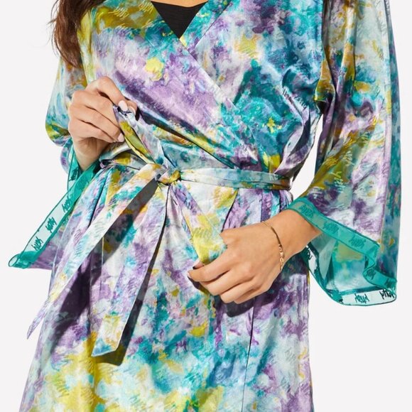 Yitty Satin Pretty Mini Robe Deep Sea Watercolor - Picture 2 of 11